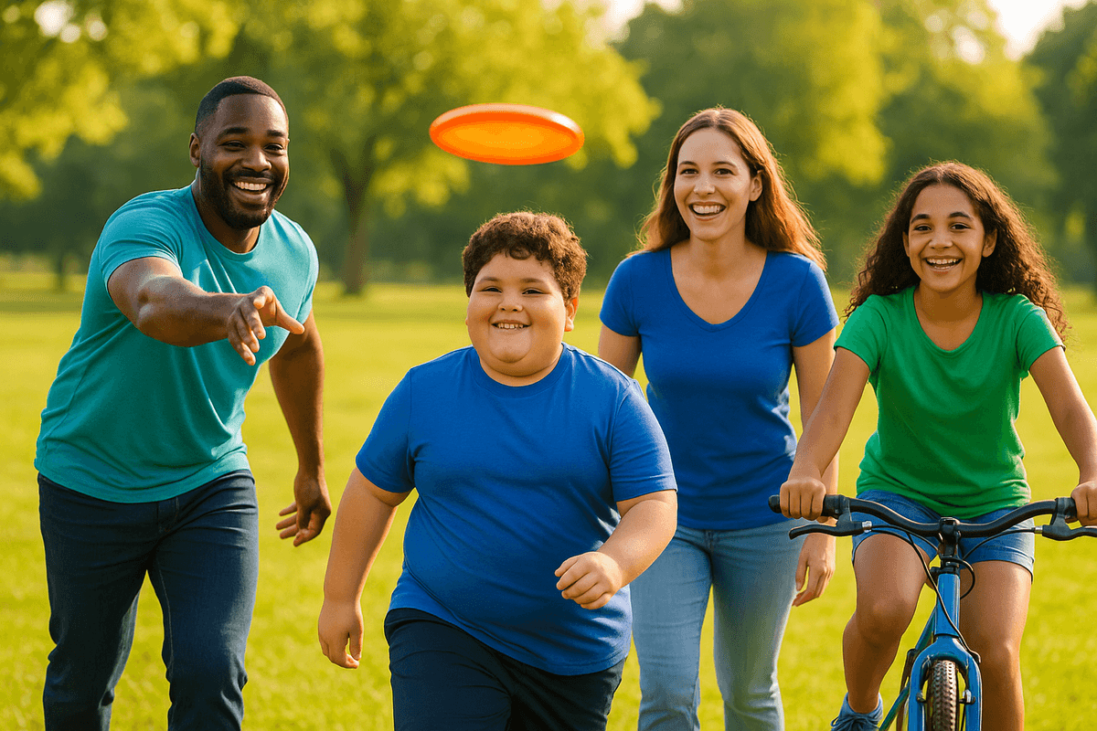 Happy, healthy family enjoying outdoor activity